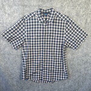 Kavu Shirt Men's Large Short Sleeve Plaid Cotton Button Down Blue Pink White
